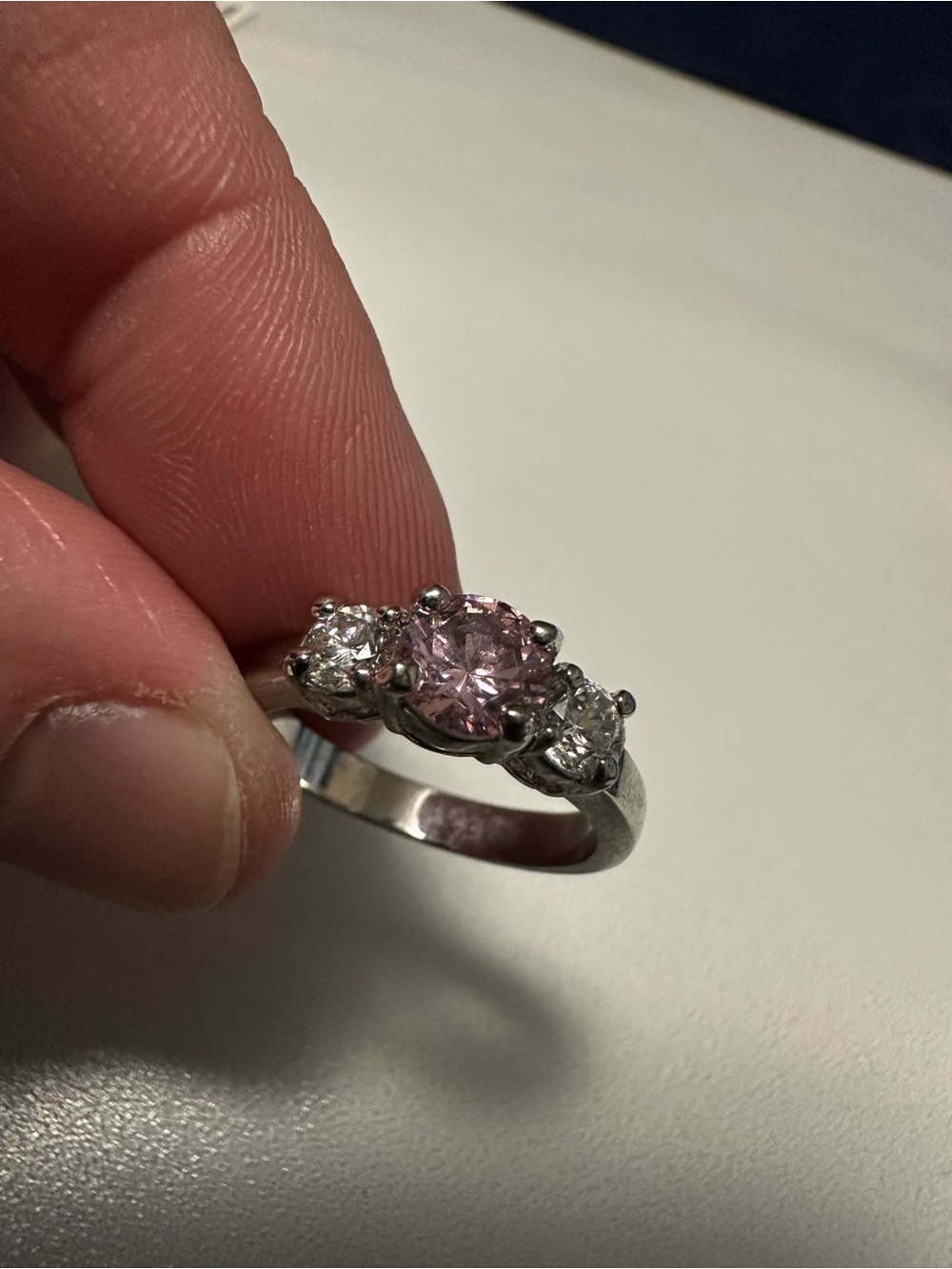 Elegant Three-Stone Pink Center Ring